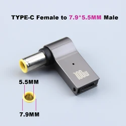 PD 100W USB Type-C Female to DC 7.9*5.5mm Male Jack Plug Converter Laptop Fast Charging Charger Adapter for Lenovo/HP/DELL/Asus