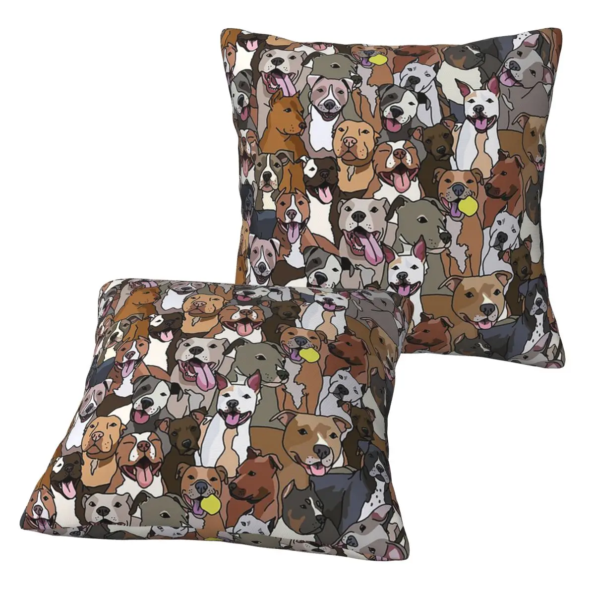 Pitbull Dog Pattern All The Mutts 2 pcs Square Pillowcase Pillow Cover Cushion Zip Decorative Comfort Throw Pillow for Home Car