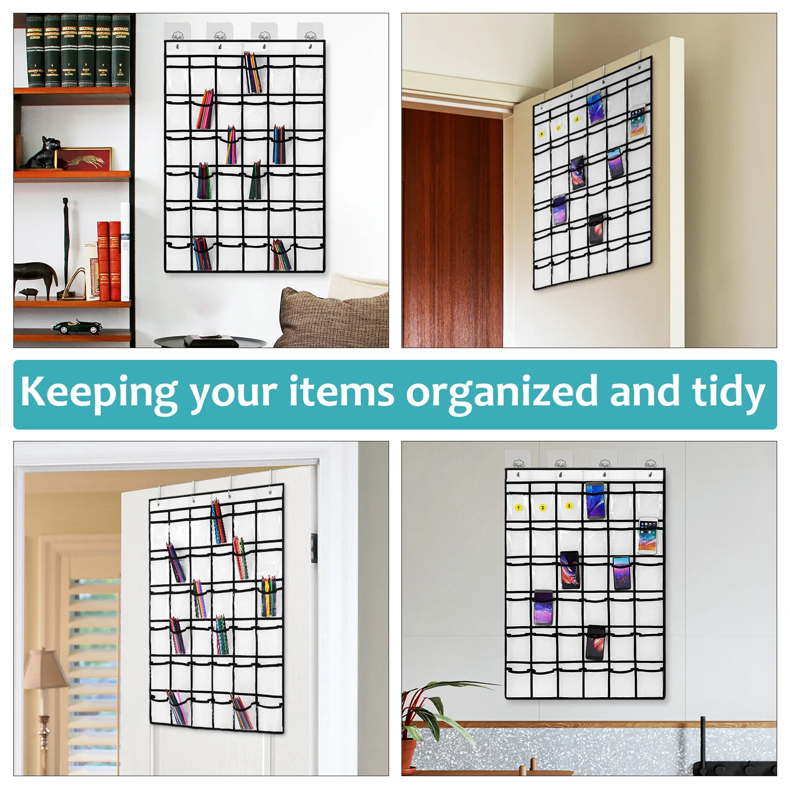 

Hanging Organizer with Pockets Transparent PVC Pocket Chart for Easy Labeling and Storage Over The Door Or Wall Hanging Closet