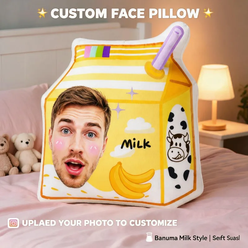 Personalized Milk Carton Shaped Pillow with Custom Photo/Text - Milk Carton Cushion Suitable for Sofa & Bed, Novelty Gift for Ad