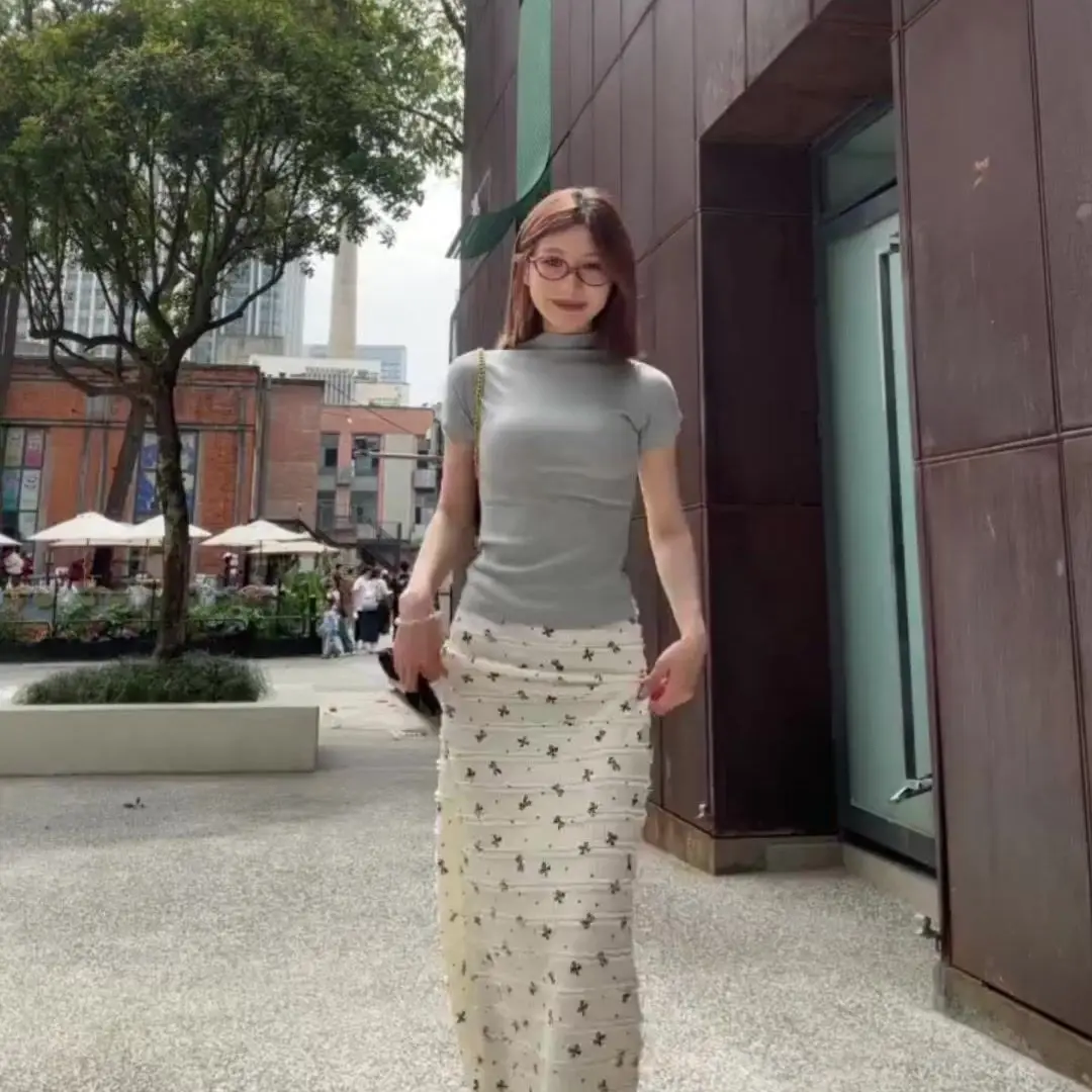 

Женский комплект с юбкой и топом с высокой талией, в корейском стиле, с цветочной вышивкой, повседневный, для работы, Pure Desire Sle