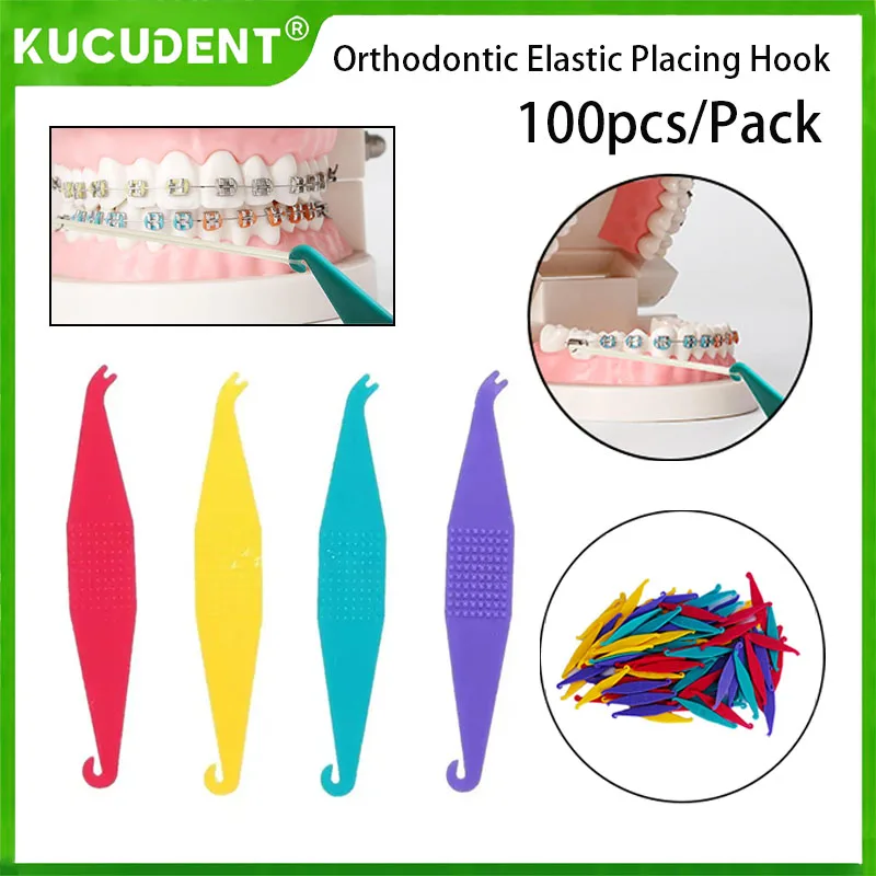 

100pcs/bag Dental Orthodontic Elastic Placer Placing Hook for Rubber Bands Braces Disposable Plastic Ligature Ties Placers Tool