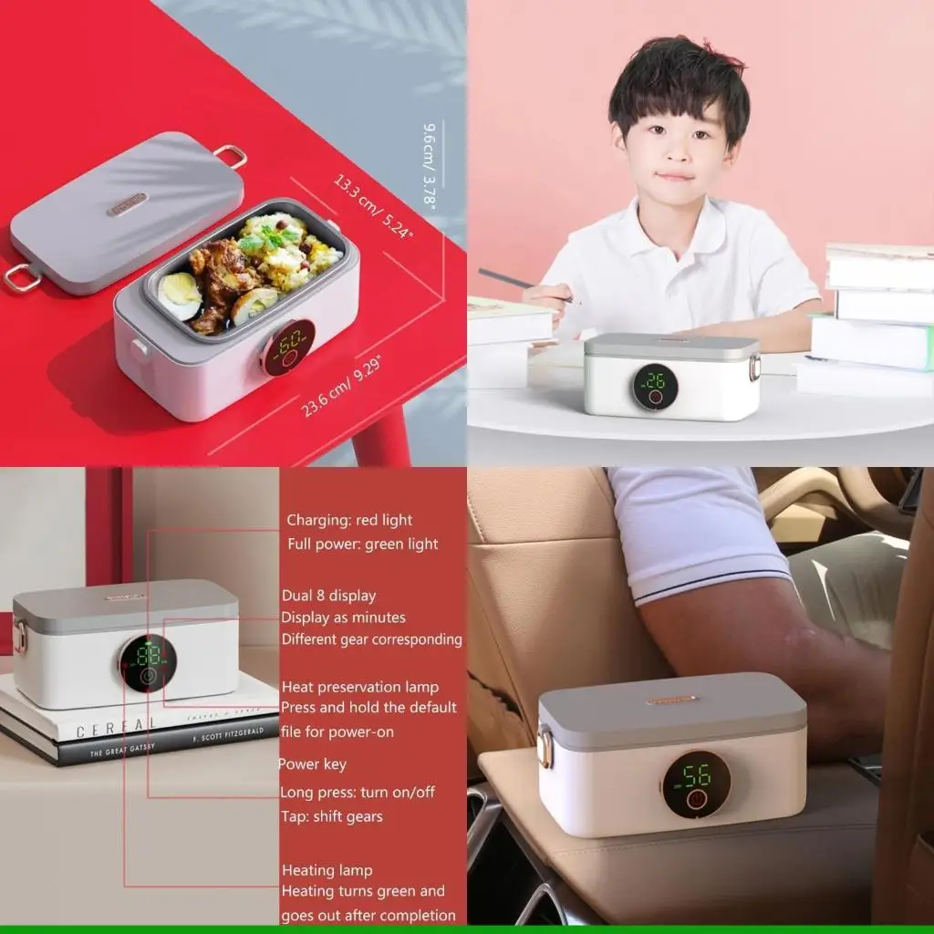 

U55C Ланч-бокс с электрическим подогревом, Беспроводной портативный USB перезаряжаемый Ланч-бокс, 1000 мл, 16000 мАч, пищевой