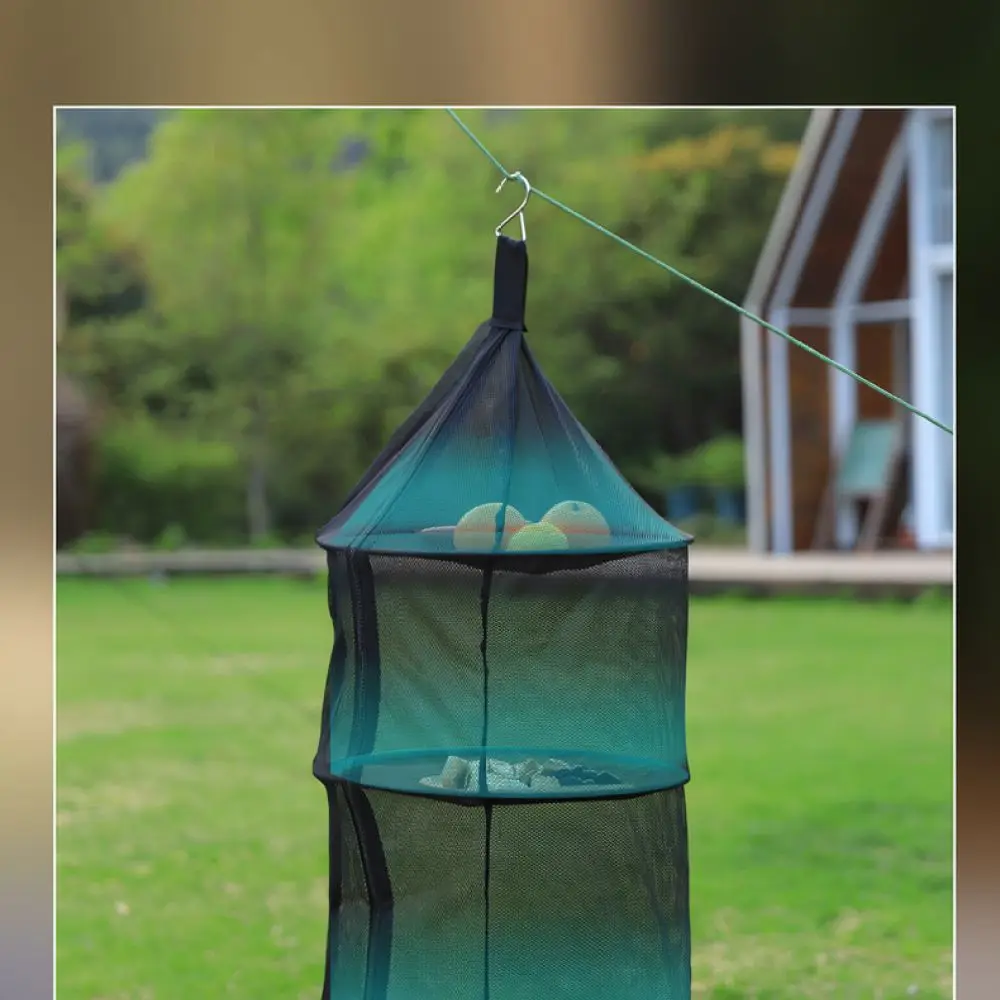 Foldable Three Layer Hanging Mesh Organizer Nylon Camping Drying Net Outdoor Picnic Tableware Fruit Vegetable Dry Rack