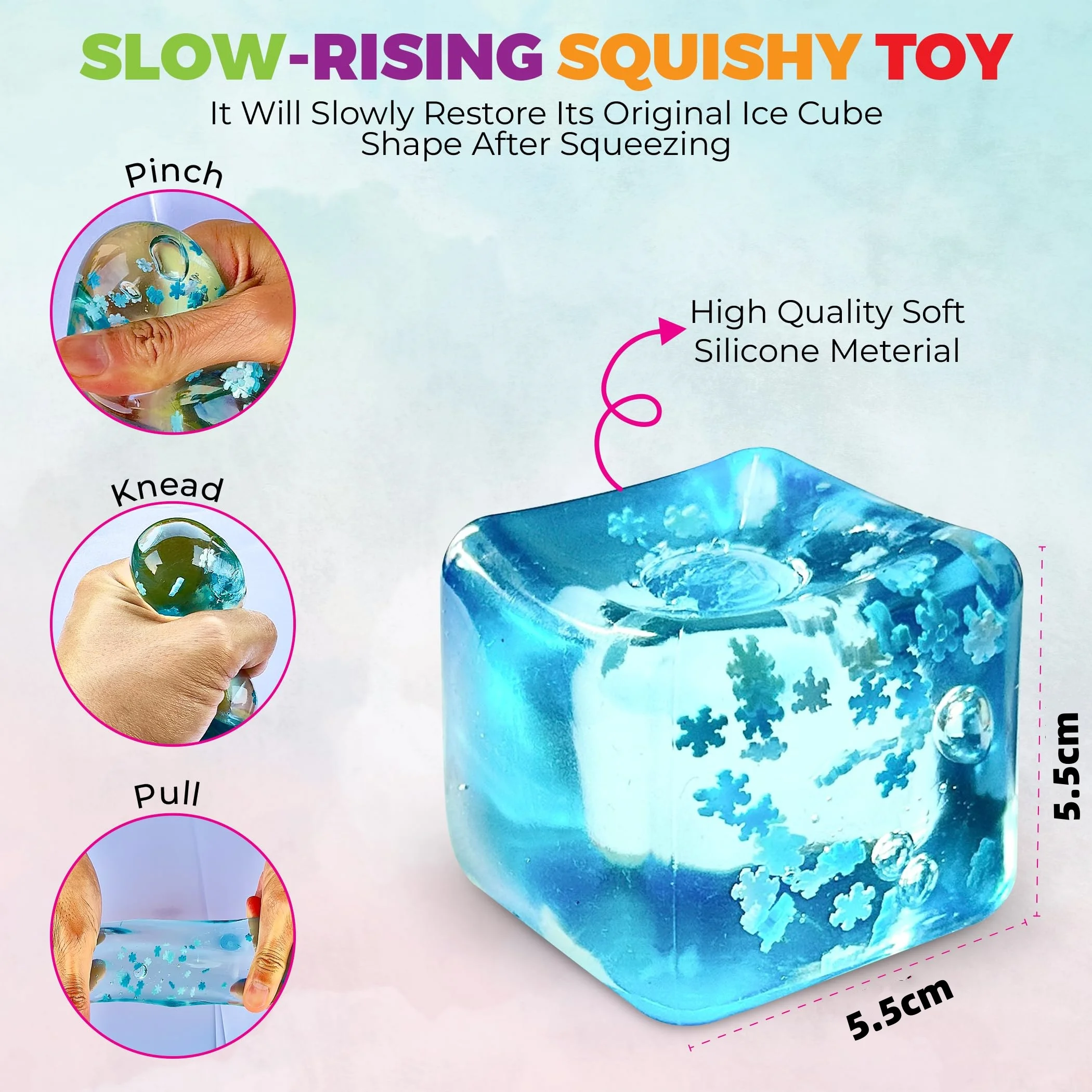 Morbido e bello cubo di ghiaccio Squishy, giocattolo sensoriale Fidget Palla antistress Giocattolo da spremere per autismo Ansia Bambini Adulti Decompressione Anti-stress