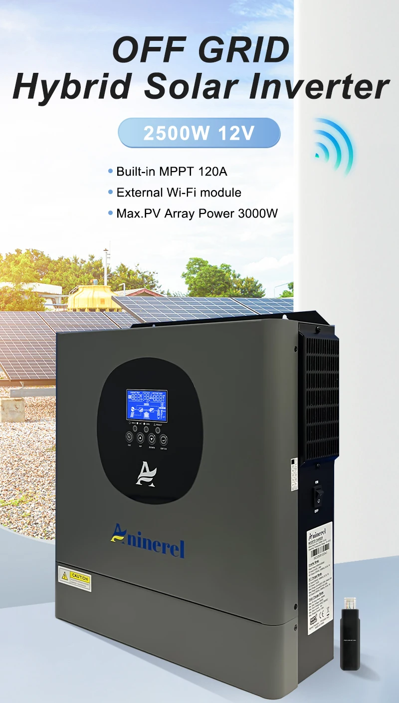 Aninerel 2,5 kW 12V 6,2 kW 48V Hybrid-Solarwechselrichter mit Dualausgang, Farb-LCD-Display und RGB-Beleuchtung, MPPT 120A PV 160VDC 500VDC – Detail 2