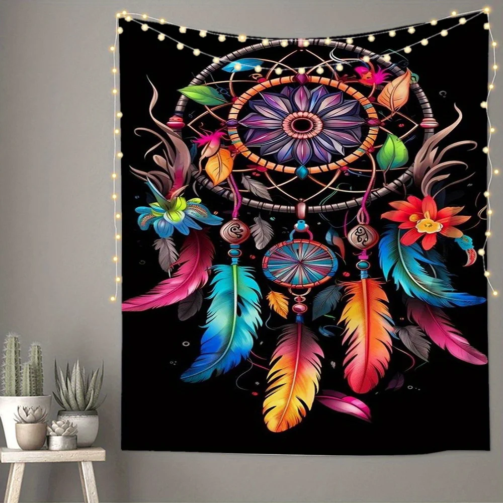 VIKAMA Vintage handgemachter Traumfänger Wandteppich Regenbogen Feder Blumen Dekor böhmischen Stil Wohnzimmer Akzent Wand Raum Dekor