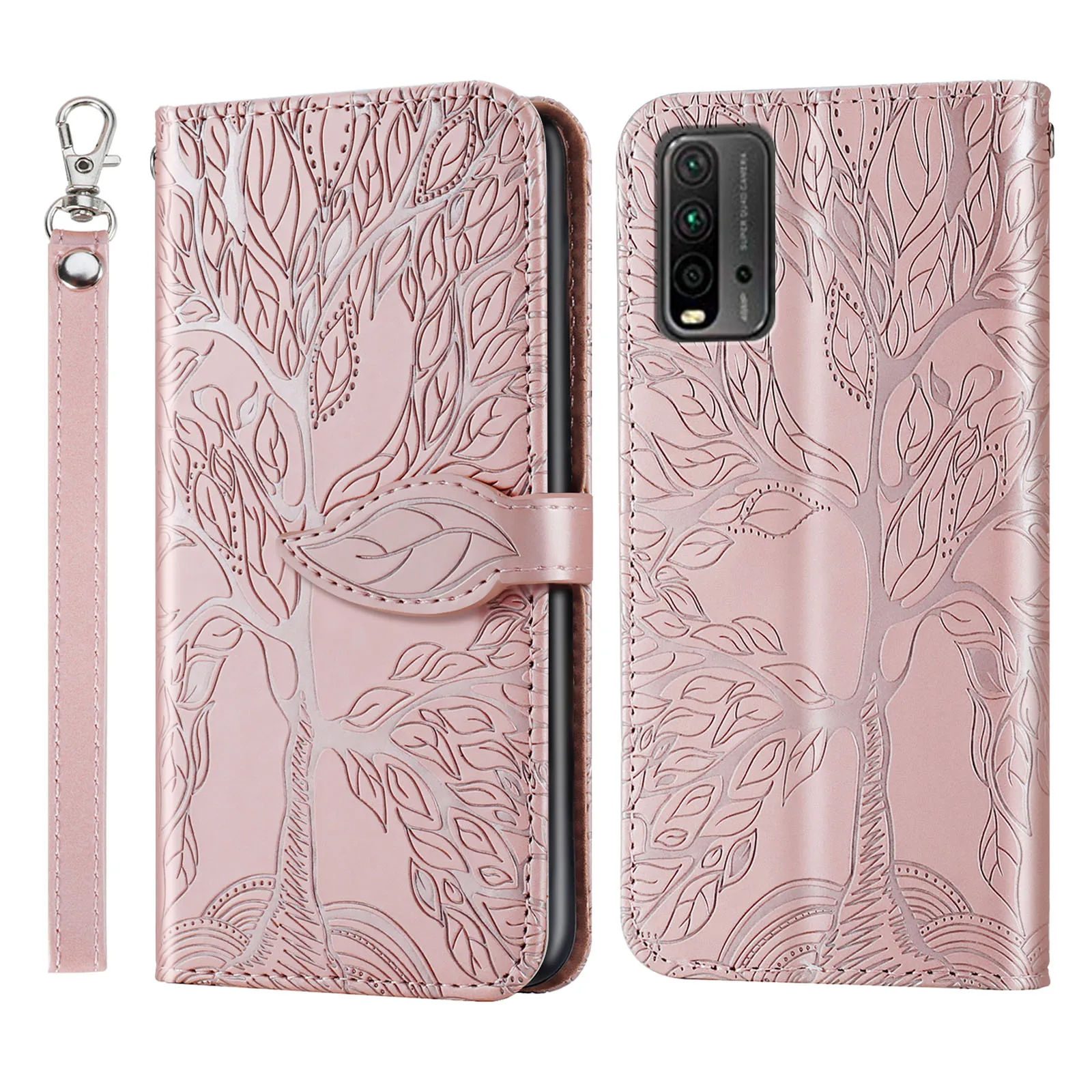 

For Redmi 9T / 9 Powe case, Tree of Life leather case with card slot, clamshell leather case