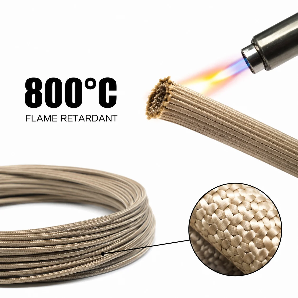 2/5/10/20M Inner Diameter 1-30mm 800 Deg Glass Fiber Conduit, High Temperature Resistant, Corrosion-resistant, Fireproof Conduit