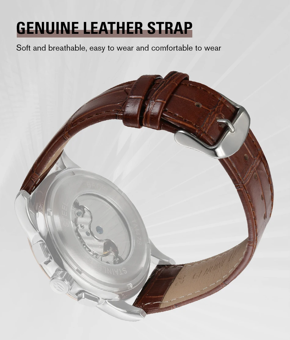 Forsining Retro Mechancial Uhren Mondphase Shanghai Uhrwerk Roségoldgehäuse Braunes Lederarmband Luxuriöse automatische Herrenuhr – Detail 4