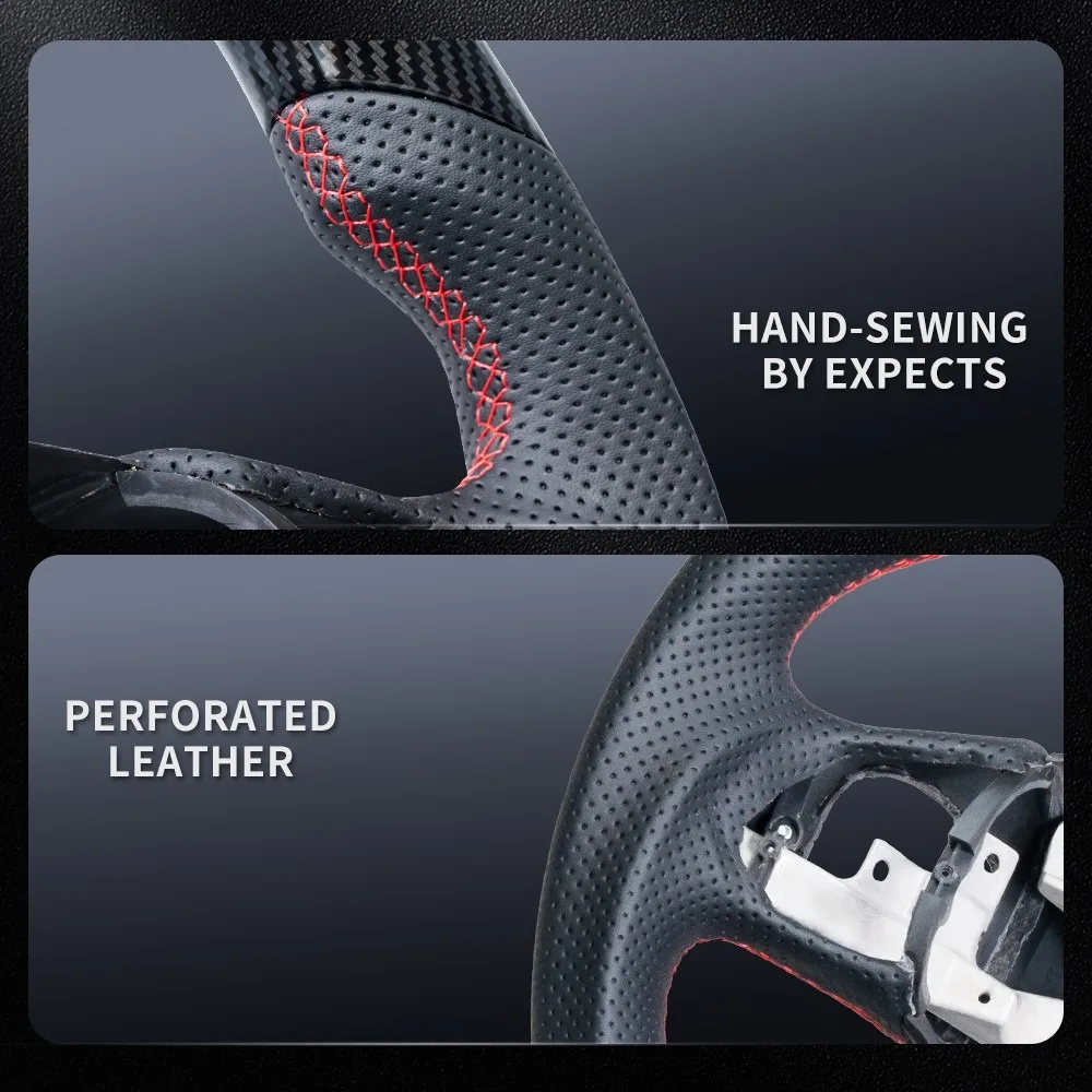 Hydro Dip Carbon Fiber Perforated Leather Steering Wheel Fit For Chevrolet Corvette C6 Z06 ZR1 2012-2013 Red Top Stripe Flat Bottom Steering Wheel