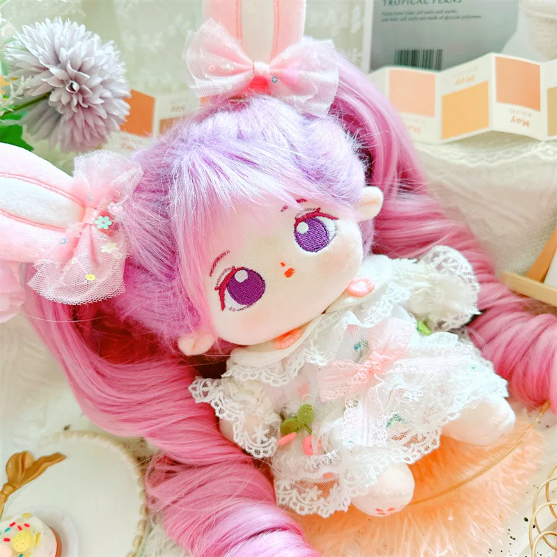 Kawaii Cotton Doll 20cm with Skeleton and No Attribute Girl Toys with Bunny Ears Ponytail Fashion Idol Dress Doll for Kids Fans