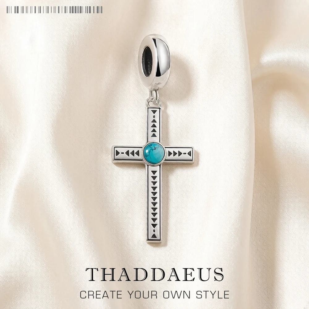 Ethnischer Kreuz-Türkis-Charm-Anhänger aus 925er-Sterlingsilber für Damen und Herren, neuer edler Schmuck, Geschenk