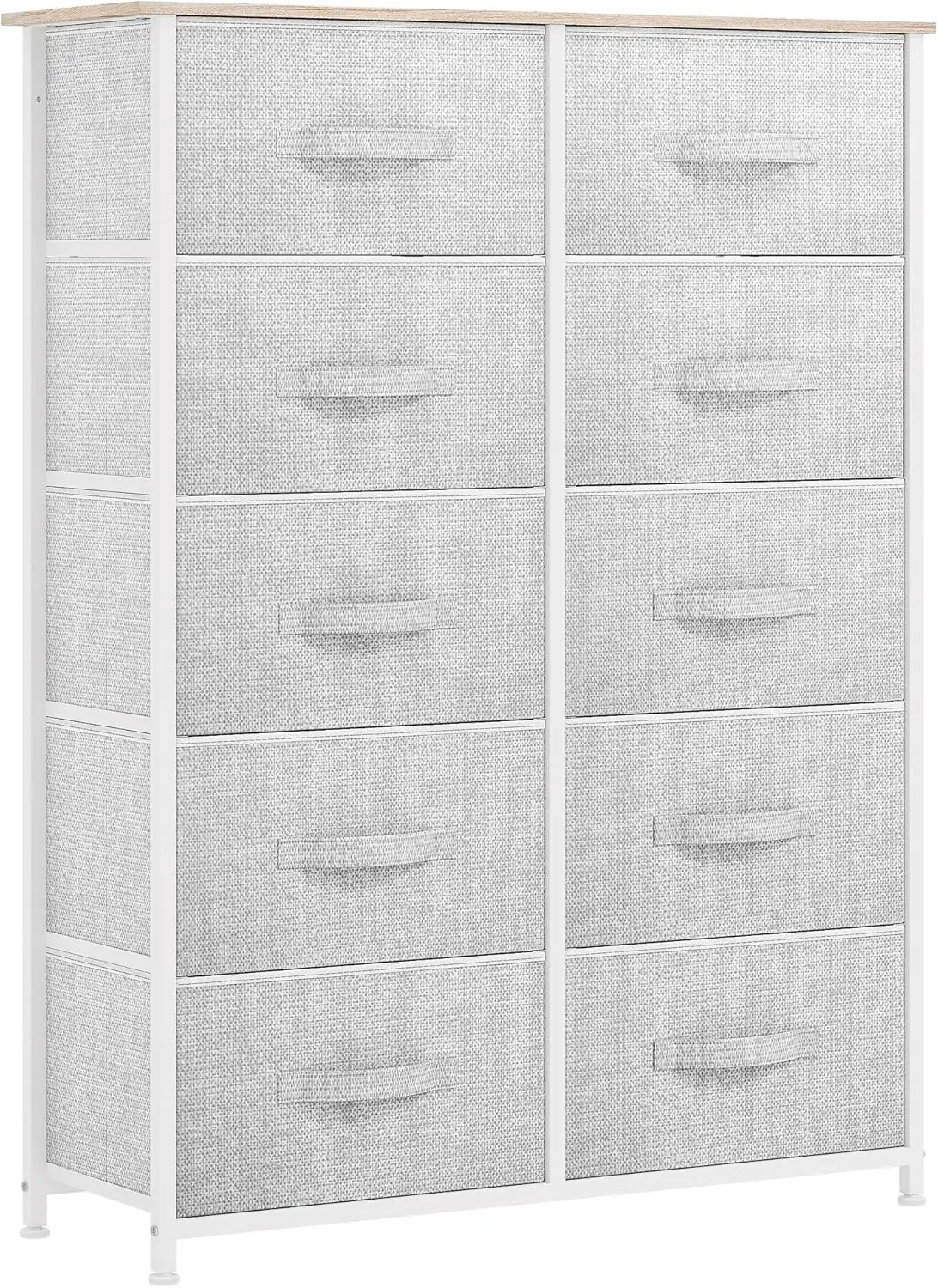 

10-Drawer Fabric Storage Tower with Sturdy Steel Frame & Wooden Top for Bedroom, Living Room, Hallway