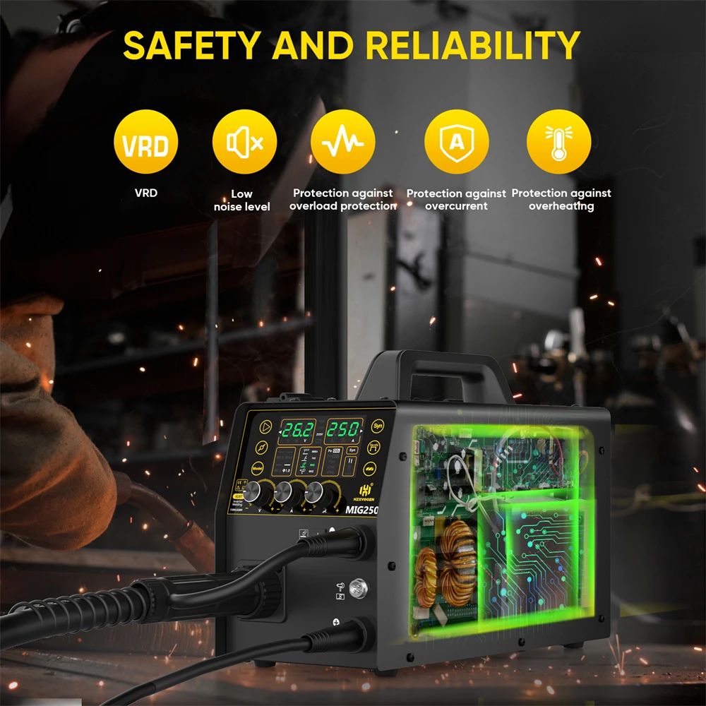 HZXVOGEN MIG250 Alluminio 5 in 1 Saldatrice MMA ARC/Gas MIG/Gasless MIG/LIFT TIG Saldatura a punti Saldatore domestico portatile Strumento