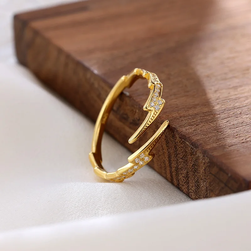 S925 Silver Hip Hop Lightning Full Diamond Ring Female irregular personality male and female Ring Tide opening adjustable