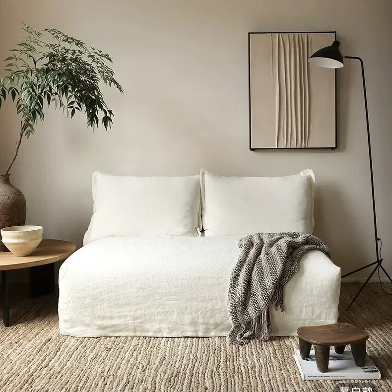 Wabi-style washed linen double sofa fully dismantled and washed retro B & B inn