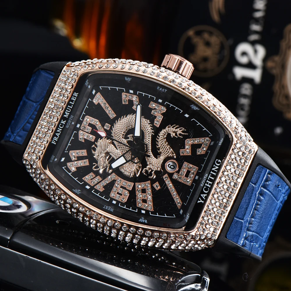 Top New FRANCK MULLER Brand Geneva Watches For Mens High Quality Multifunction Full Diamond WristWatch Business Sports AAA Clock