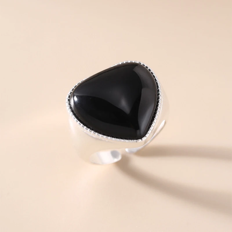 Foxanry Black Drop Glaze Love Heart Geometric Rings For Women Couples New Fashion Simple Classic Hip Hop Party Jewelry Gifts