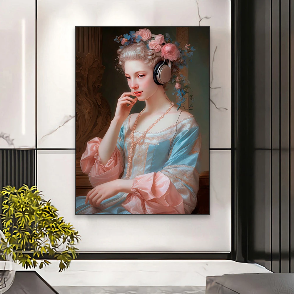 Altered Art Poster Renaissance Vintage Woman Portrait Oil Painting Canvas Print Retro Baroque Bedroom Wall Canvas Painting Decor