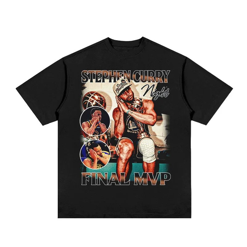 Stephen Curry # Camiseta Gráfica de Baloncesto Vintage 30 Final MVP para Hombre, Estilo Hip Hop Oversize, Ropa Urbana para Fans, Tops Casuales de Manga Corta