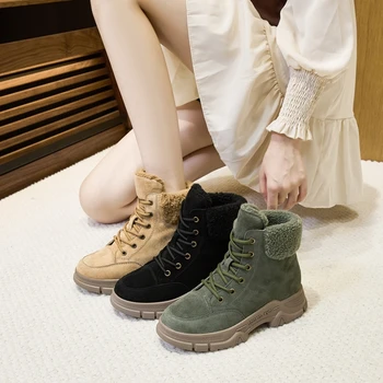 AIYUQI Kar Botları Kadın 2025, yeni Kadın Kış Ayakkabı kaymaz Düz Büyük Boy Gerçek Deri Kadın yarım çizmeler
