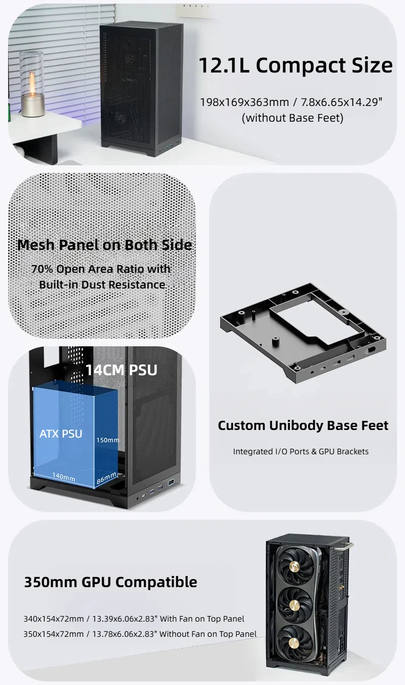 Boîtier ShinySnake L400 Mesh ITX : 12,1 L, 350 mm GPU, ATX PSU