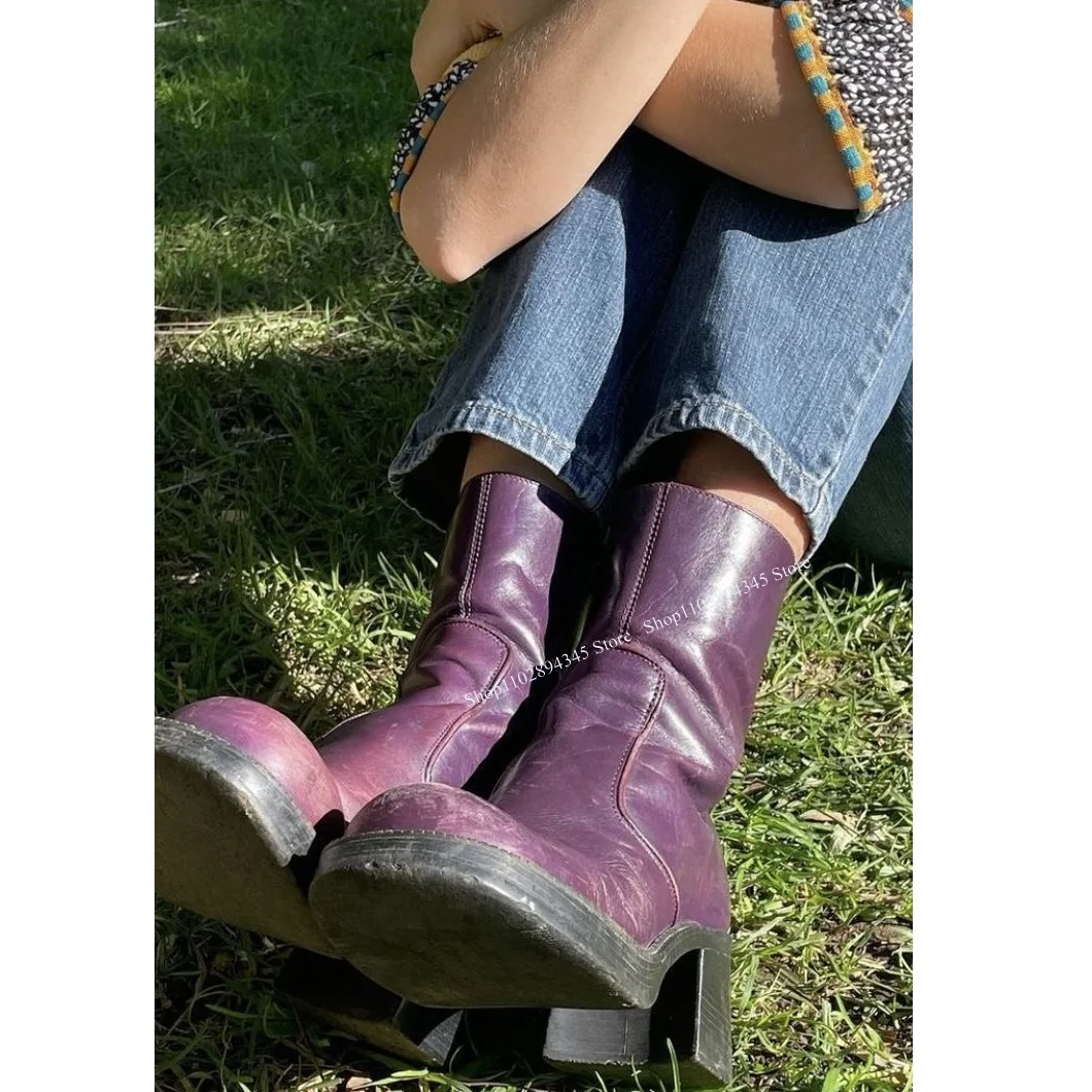 الأرجواني منتصف العجل ماتي منصة الأحذية صندل بكعب مكتنز جولة تو المألوف مثير 2025 الصيف أحذية امرأة كبيرة الحجم Zapatillas Mujer