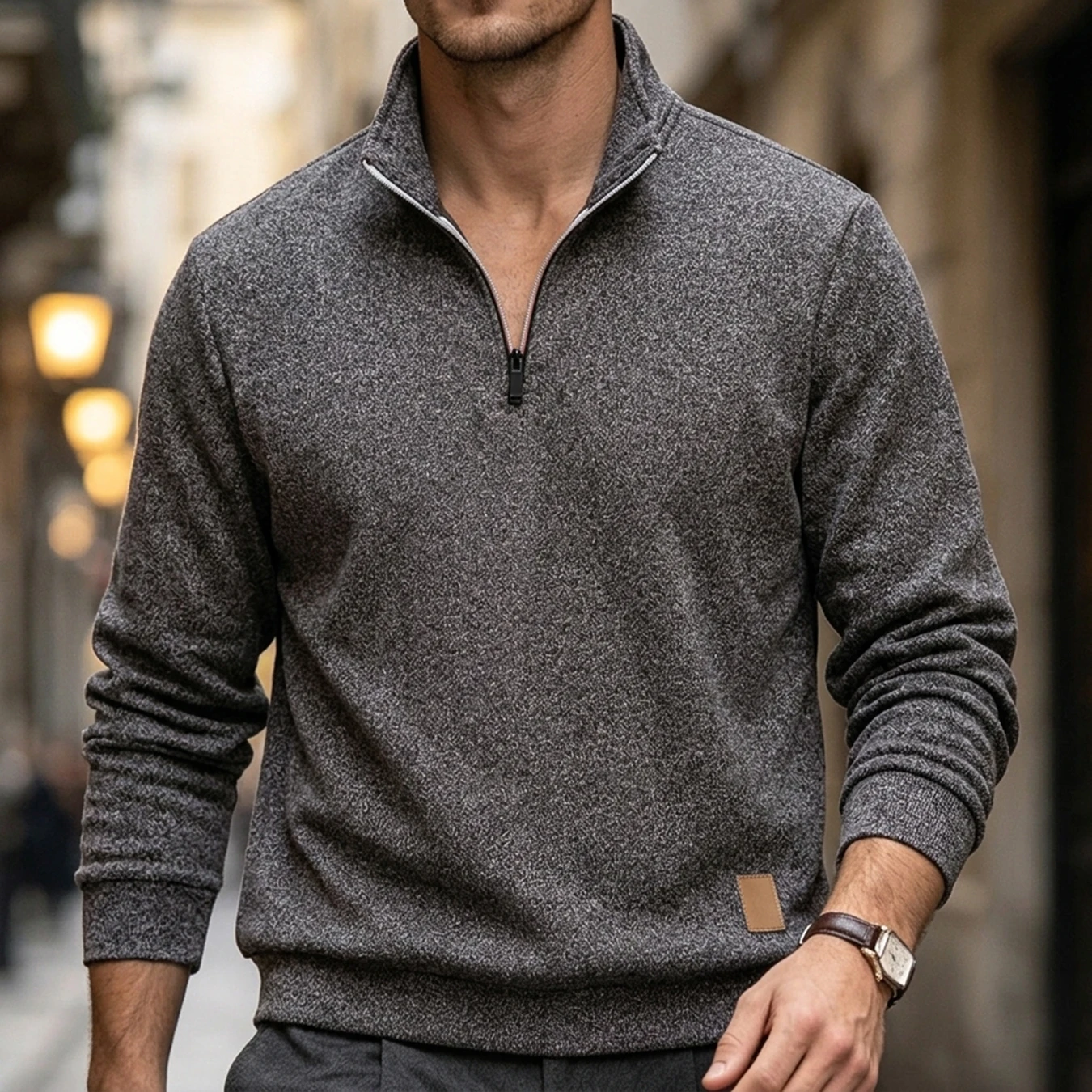 Men Vintage Stand Collar Pullover Sweatshirt Elbow Patches Button Placket Long Sleeve Casual Autumn Winter Daily Top