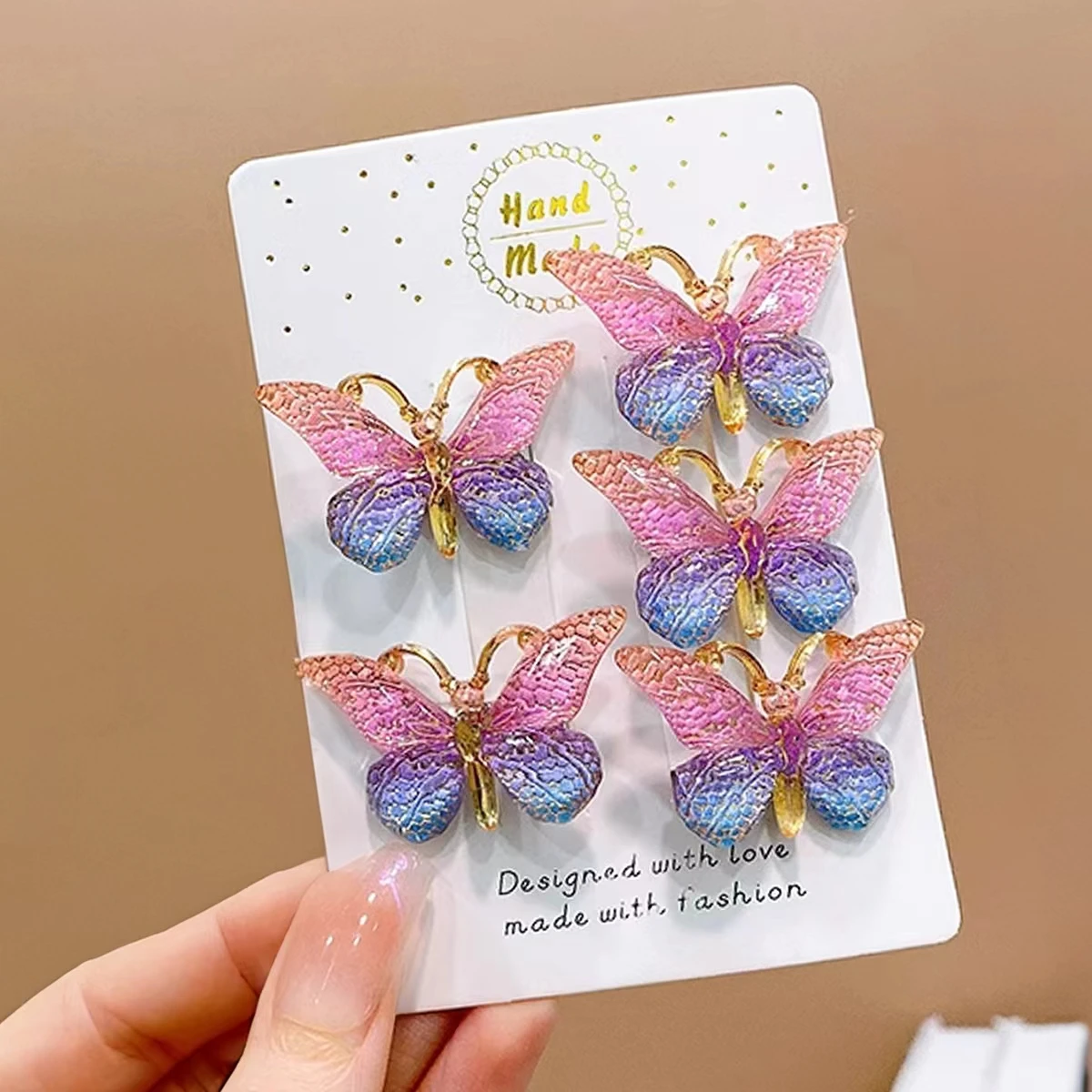 5pcs Sweet Stereoscopic Color Butterfly  Gradient Cute Baby Hairpins Kids Hair Clips Children Headwear Princess Girls Accessori