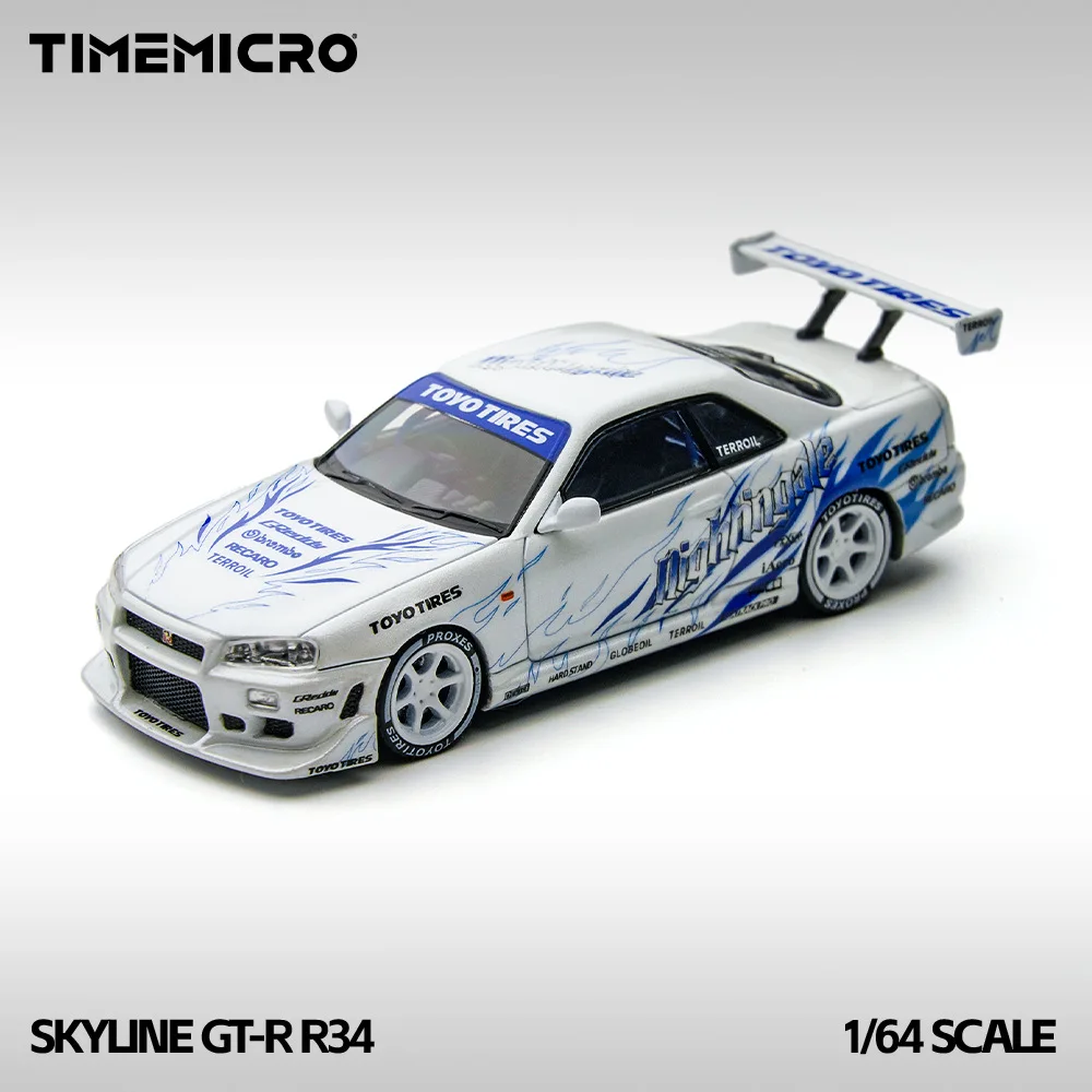 

Модель TimeMicro 1:64 Nissan Skyline GT-R R34 «Drift Flame» из литого сплава, детализированная JDM-реплика для коллекционеров и демонстрации