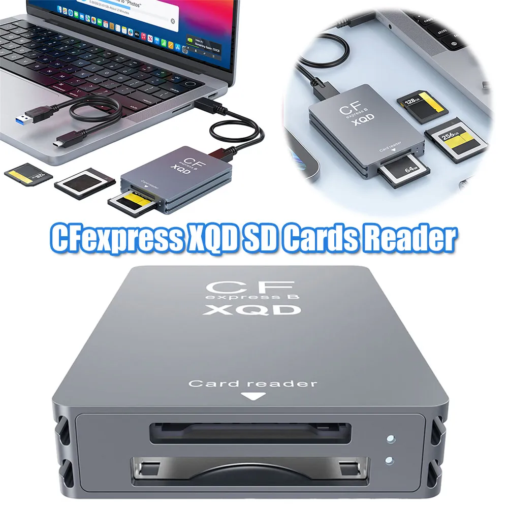 

Адаптер для карт CF Express 10 Гбит/с с USB-C на USB A/C, 3-в-1, для чтения карт CFexpress Type B, совместимый с Windows XP/Vista/Mac