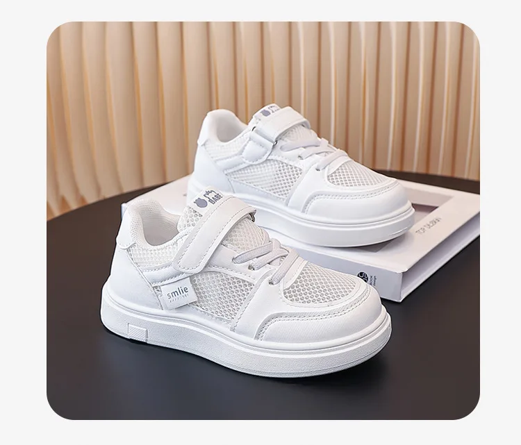 Kinder Weiße Schuhe 2026 Sommer Jungen Sportschuhe Mesh Atmungsaktive Boardschuhe Mädchen Hohle Freizeitsneaker Weiche Sohle Kinderschuhe – Detail 21