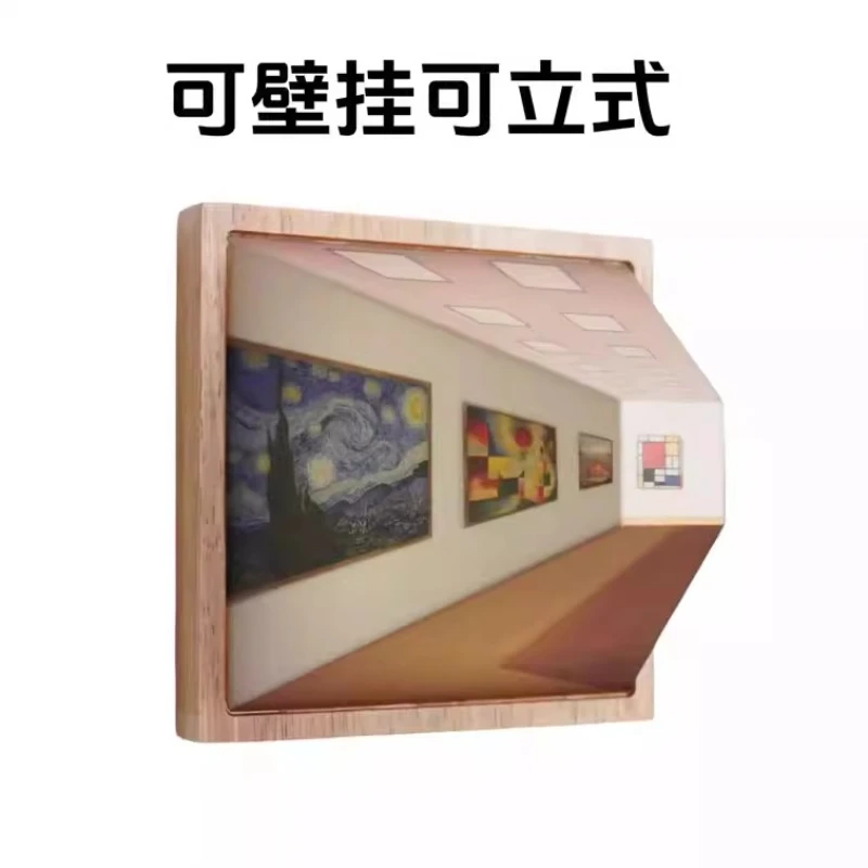 Wooden 3D naked eye visual night light home living room without punching wall hanging illusion ambient light ornament