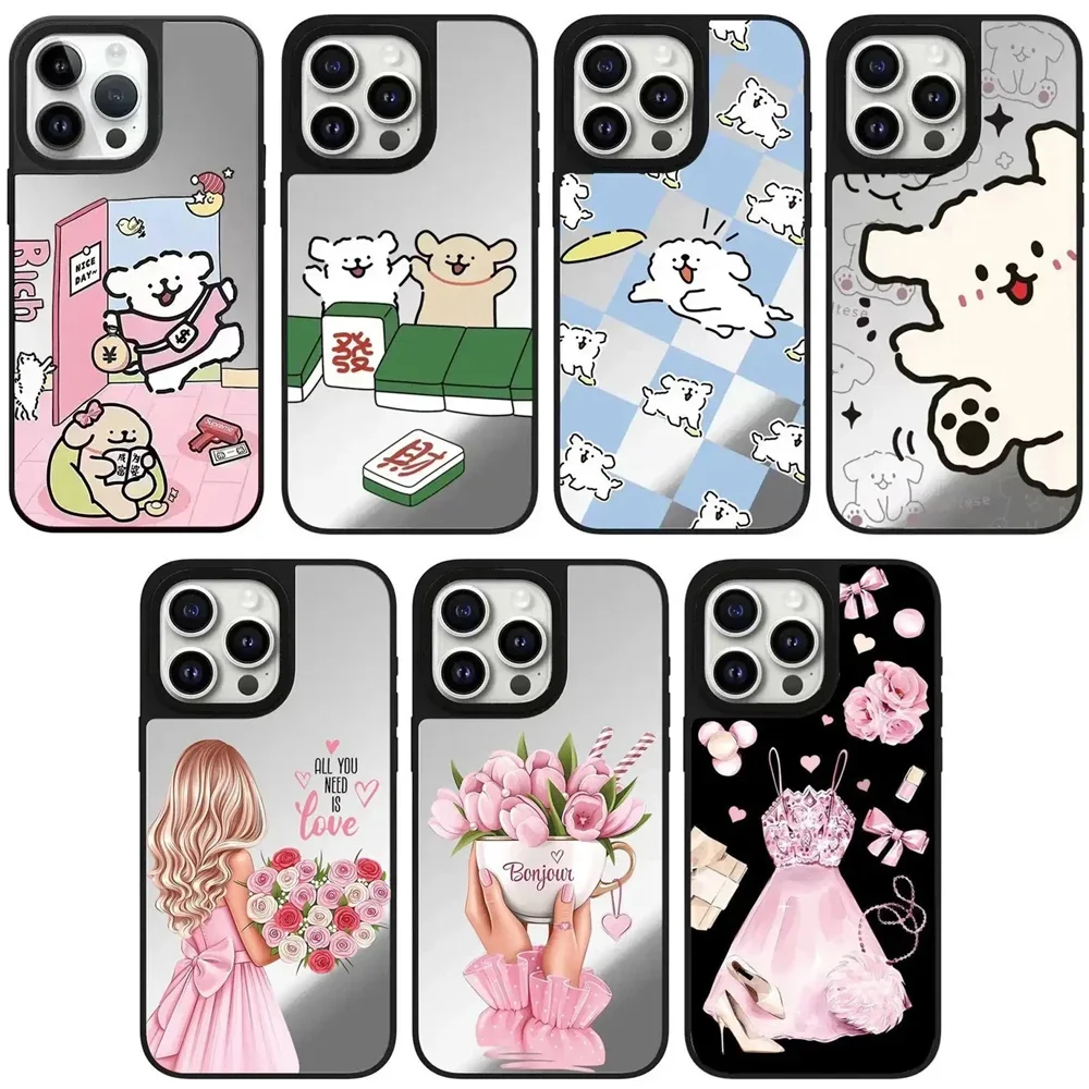 

Dog Flower Girl Mirror Magnetic Phone Case Cover for IPhone 11 12 13 14 15 Pro Max Case for IPhone 15 Pro Max