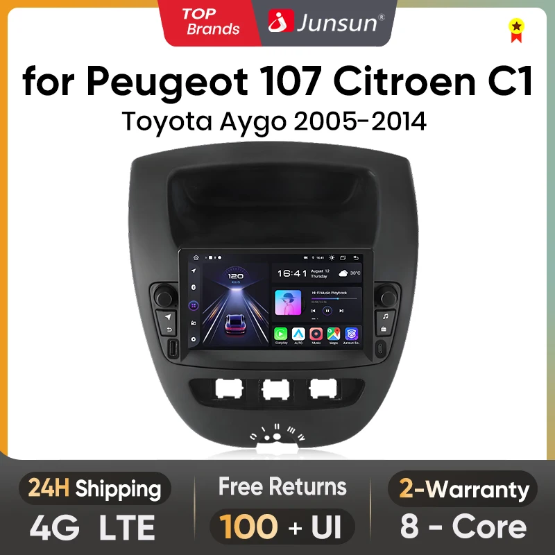 Autoradio Junsun Android 15 per Peugeot 107, Citroen C1, Toyota Aygo 2005, sistemi intelligenti per auto, Apple Carplay, schermo GPS