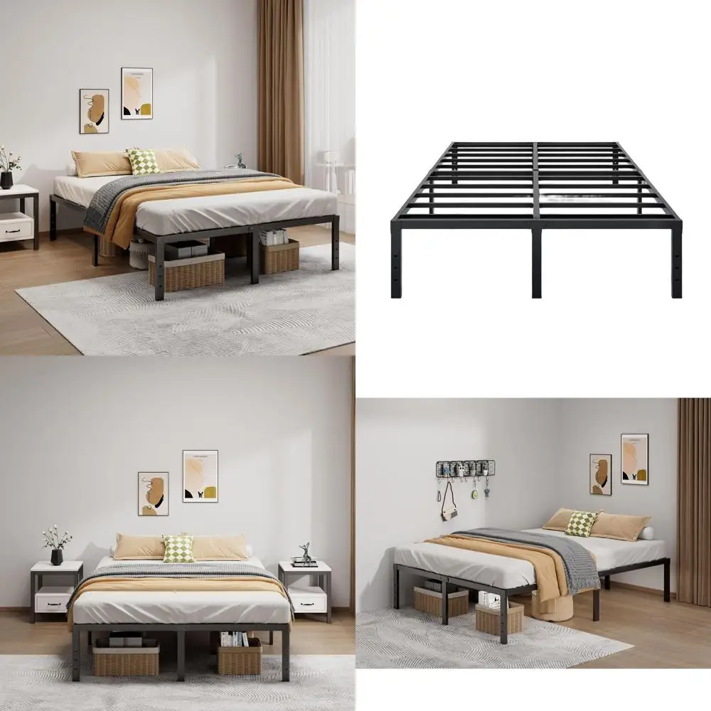 

Полноразмерный металлический каркас кровати-платформы — 16, сверхпрочный, без коробчатой пружины, простая сборка, тихая, прочная опора, место для хранения под сиденьем