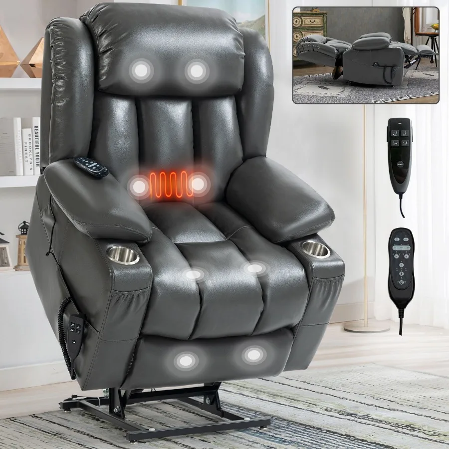 

Dual Motor Infinite Position Up to 350 LBS Leatheraire Power Lift Recliner Chair Heavy Duty Motion Mechanism with 8Point Vibrat