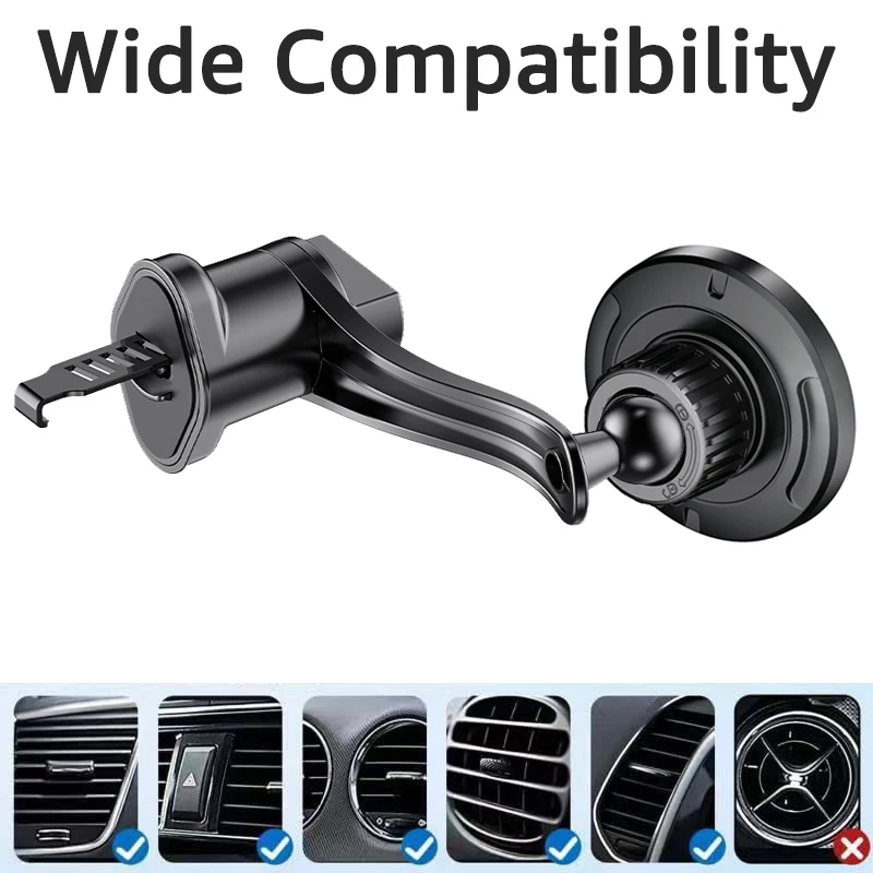 Universal Magnetic Car Phone Holder with Metal Hook 360° Rotation Car Air Vent Cell Phone Mount for iPhone 15 14 MagSafe Samsung