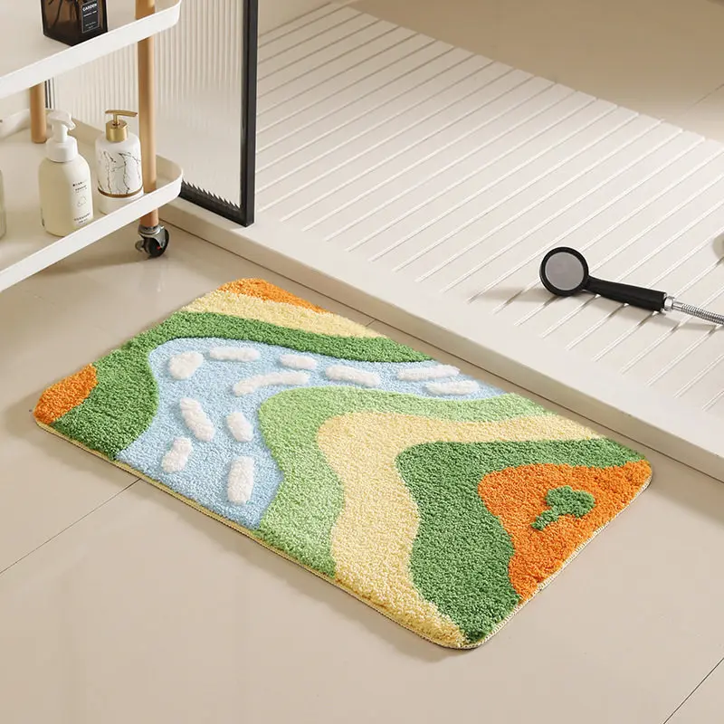 VIKAMA Rainbow River Bathroom Mat Quick-Drying Non-Slip Mat Colorful Abstract Art Pattern Shower Doorway Bathroom Dry Area Mat