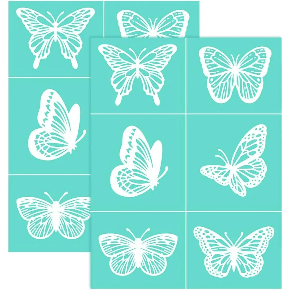 2PCS 8.6x11 Inch Self-Adhesive Silk Screen Printing Stencil Reusable 6 Styles Butterflies Stencils Easter Decorations