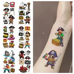 10Pcs/set Cartoon Pirate Treasure Gold Temporary Tattoos Sticker Skeleton Pirate Tattoos For Birthday Party Supplies