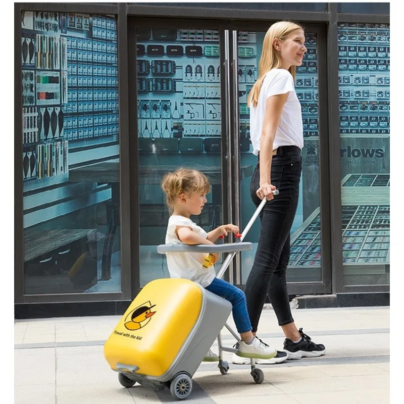 Nuevo equipaje para niños con diseño de asiento portátil para maleta de mano para niños, cubierta de carrito de moda, equipaje de 20 pulgadas, caja