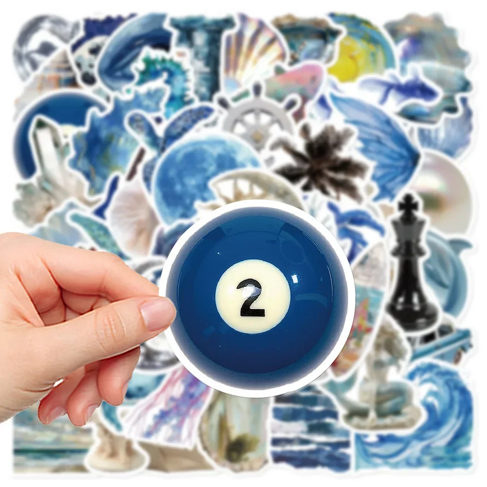 50 Stück blaue Ins-Stil Ozean Muscheln schöne Aufkleber DIY Telefon Laptop Gepäck Skateboard Graffiti Aufkleber Spaß für Kinder Geschenk