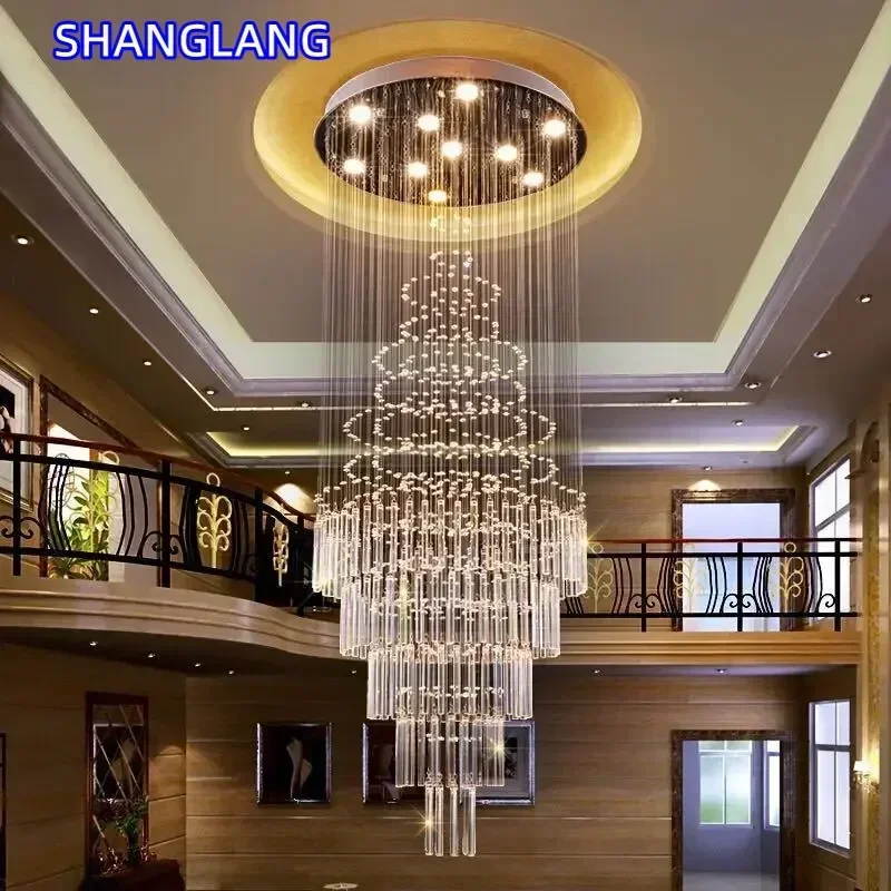 Round Crystal Chandelier Large Lobby Lamp Led Indoor Lighting Fixture For Living Room Staircase Cristal Lustre Luxury Home Decor