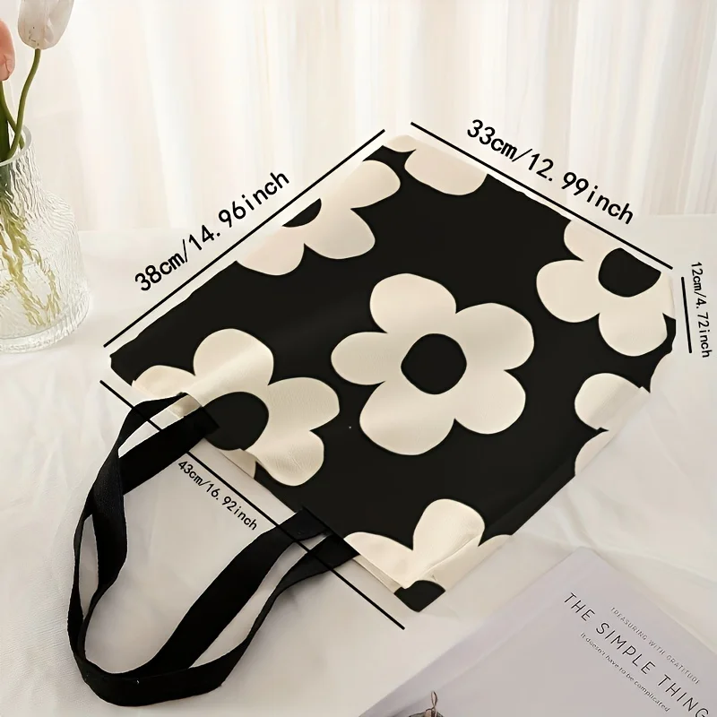 Yellow Flower Printed Tote Bag, Reusable Fashionable Backpack, Multifunctional Handbag, Printed Canvas Shopping Bag