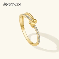 ANDYWEN 925 Sterling Silver Asymmetric Irregular Knot Ring CZ Zircon Women 2024 Classic Advanced Anniversary Gift Fine Jewelry