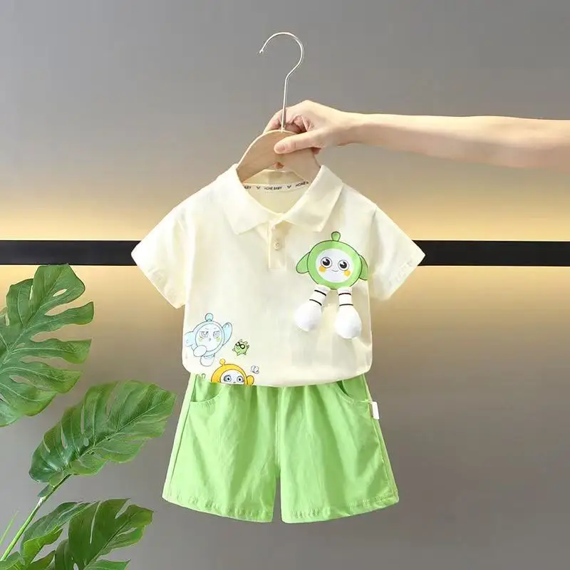 

Boys' Summer Set Children's Short sleeved T-shirt Boys' PoLo Shirt Sports Shorts Two-piece Set