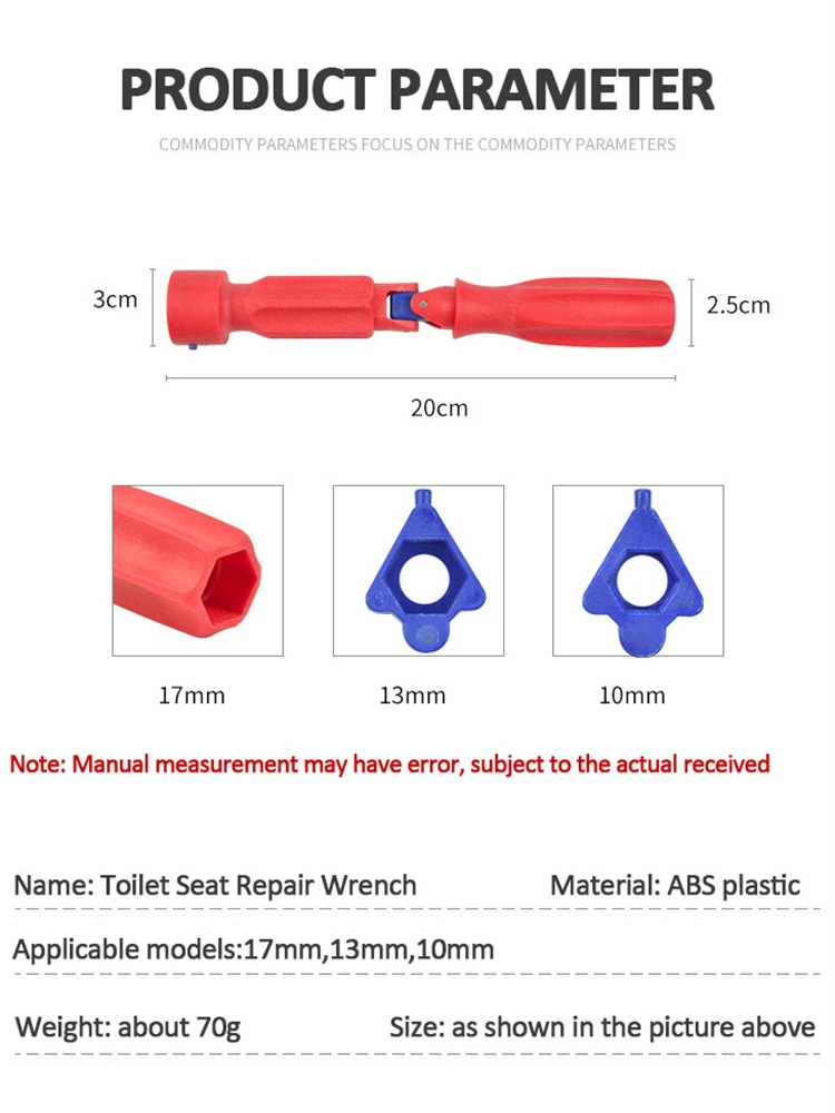 Chave de reparo de assento de vaso sanitário, 10 13 17mm, chave de instalação profissional, fácil afrouxamento, ferramenta de montagem antiderrapante, casa, banheiro