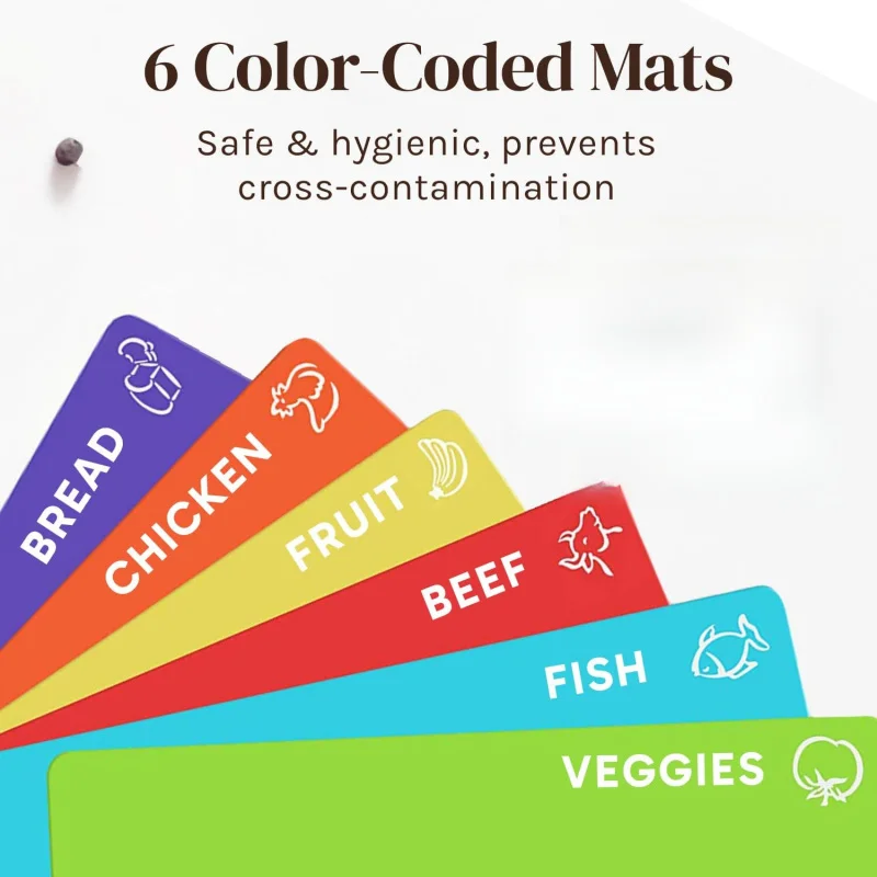 ألواح تقطيع خشبية للمطبخ مع 6 قطع بلاستيكية مرنة - لتحضير وتقديم الوجبات، لوح تقطيع من الخيزران سهل التنظيف